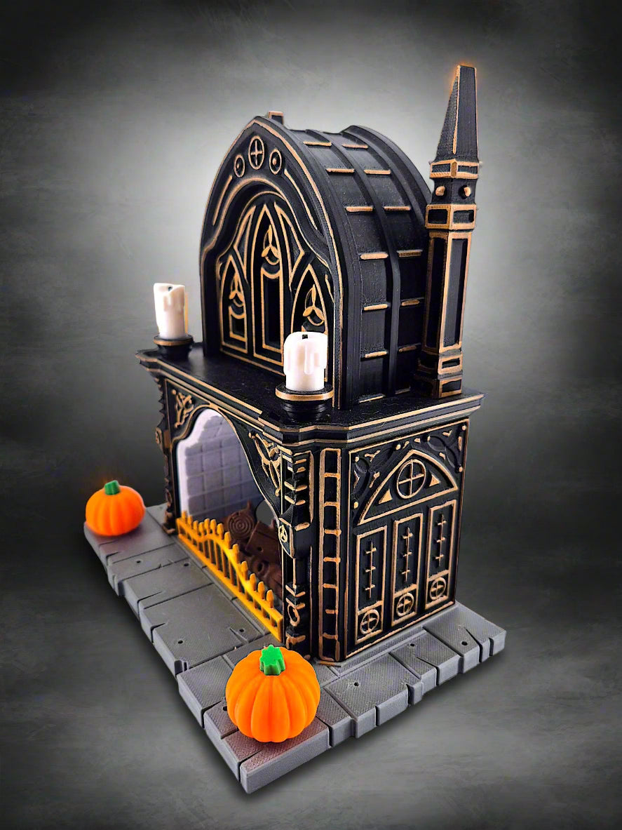 Gothic-style Fireplace with pumpkins